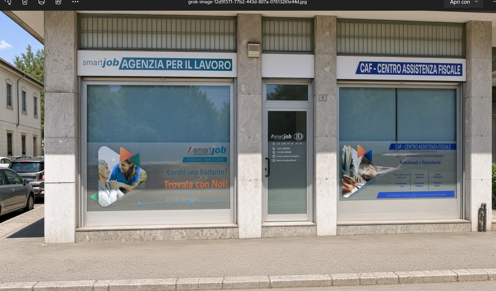 Vetrine e ingresso della sede di JD Assistenza a Busto Arsizio